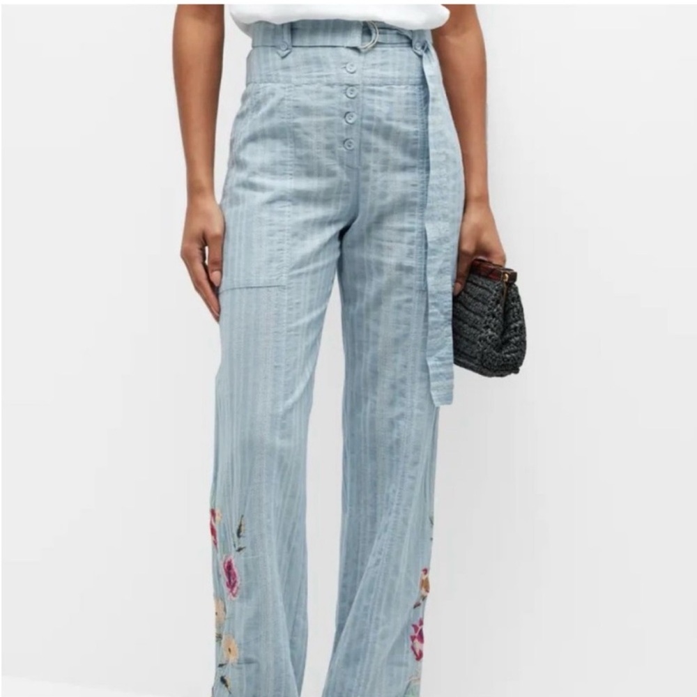 Johnny Was Workshop Paloma Embroidered Wide Leg Belted Pants Size XS $248